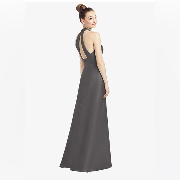 Alfred Sung D772 High Neck Cut Out Formal Bridesmaid Long Dress Caviar Gray - Picture 2 of 12